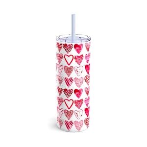New Heart Skinny Matte Tumbler, 20oz, Gift for her,Mini Tumbler, Heart Pattern